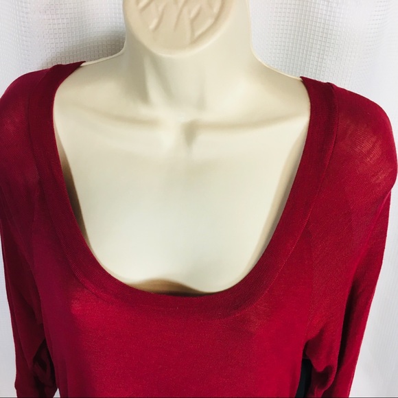 PLEIONE Burgundy Red Front & Black Back Mixed Media Top 3/4 Sleeves - Picture 3 of 9